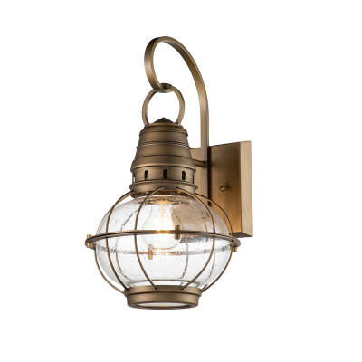 Kichler - Bridgepoint - Lanterna da parete 1 Luce media in alluminio e vetro dal design rustico - Colore: Ottone - 1 Lampadina E27 60W - IP44 - SKU: KL-BRIDGEPOINT-M-NBR