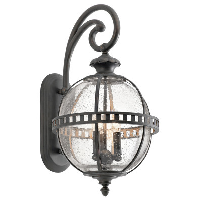 Kichler - Halleron - Lanterna da parete da esterno in metallo con diffusore a 3 luci in vetro - Colore: Bronzo - 3 Lampadine E14 60W - IP44 - SKU: KL-HALLERON-2M