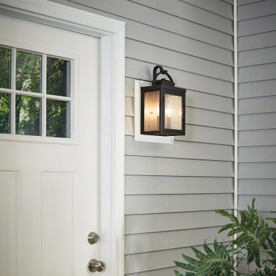 Kichler - Carlson - Lanterna da parete moderna da esterno a 2 luci struttura in alluminio e vetro - Colore: Bronzo - 2 Lampadine E14 40W - IP44 - SKU: KL-CARLSON-M-RZ