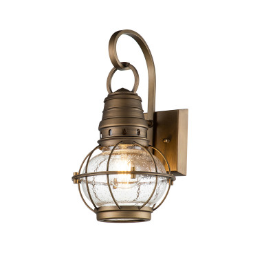 Kichler - Bridgepoint - Lanterna da parete piccola da esterni a 1 luce dal design industrial - Colore: Ottone - 1 Lampadina E27 60W - IP44 - SKU: KL-BRIDGEPOINT-S-NBR