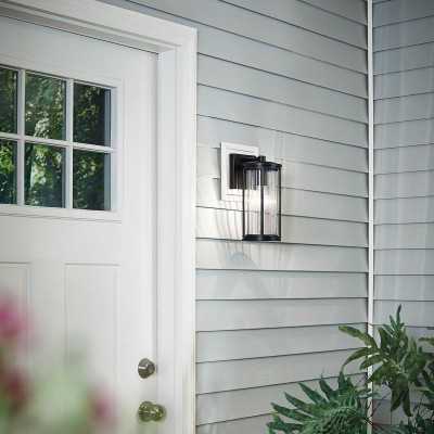 Kichler - Barras - Lanterna da parete piccola per esterno in alluminio e diffusore in vetro - Colore: Nero - 1 Lampadina E27 40W - IP44 - SKU: KL-BARRAS2-S-BK