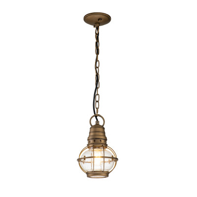 Kichler - Bridgepoint - Lanterna piccola da esterni con catena a 1 luce dal design industrial - Colore: Ottone - 1 Lampadina E27 60W - IP44 - SKU: KL-BRIDGEPOINT8S-NBR