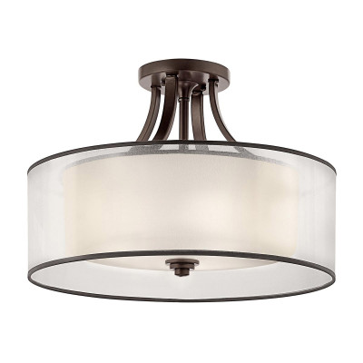 Kichler - Lacey - Plafoniera da soffitto rustica media con diffusore in vetro opalino e lino - 3 Lampadine E27 60W - SKU: KL-LACEY-SFM
