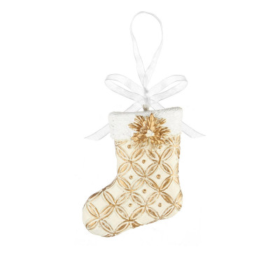L'Oca Nera - Natale in festa - Decorazione per albero di natale con calza in resina - Colore: Panna/Oro - SKU: 8.1XM1003.13