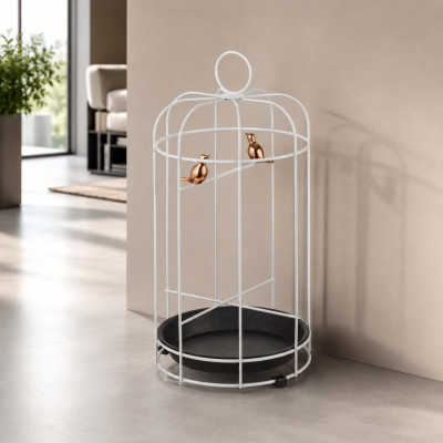 L'Oca Nera Modern Country Porta ombrelli in metallo a forma di gabbia con uccellini Colore: Bianco