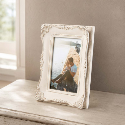 L'Oca Nera Modern Country Portafoto rettangolare piccolo in resina di design Foto 10x15 Colore: Panna