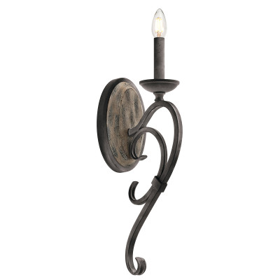 Kichler - Taulbee - Lampada da parete stile rustico a 1 luce in metallo e impiallacciatura in legno - Colore: Ruggine - 1 Lampadina E14 60W - IP20 - SKU: KL-TAULBEE1