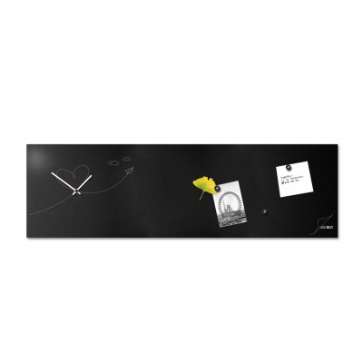 Design Object - Orologio da parete orizzontale con lavagna magnetica e accessori "PAPER PLANE" - Colore: Nero - SKU: IT6633B