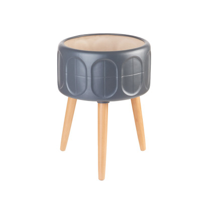 L'Oca Nera - Urban - Cache-pot alto in ceramica con piedi in legno dal design moderno - Colore: Grigio - SKU: 1S150