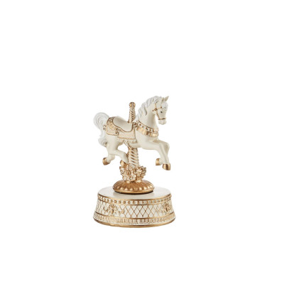  L'Oca Nera - Carillon con movimento con cavallo in resina a tema natalizio - Colore: Panna/Oro - SKU: 8.1XM1010.10 