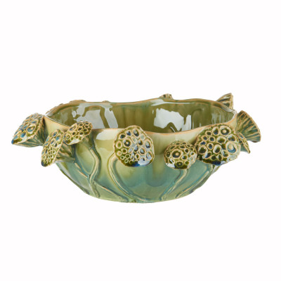  L'Oca Nera - Ethno Chic - Centrotavola dal design moderno in ceramica con foglie - Colore: Verde - SKU: 1M309 