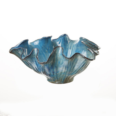  L'Oca Nera - Orizzonti - Centrotavola in ceramica artistica smaltata - ciotola decorativa bordi ondulati - Colore: Blu - SKU: 1M304 