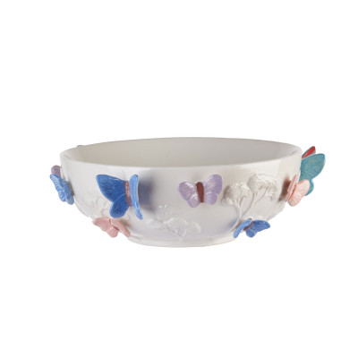  L'Oca Nera - Modern Country - Centrotavola rotondo in ceramica con applicazoini di farfalle - Colore: Multicolore - SKU: 1M343 