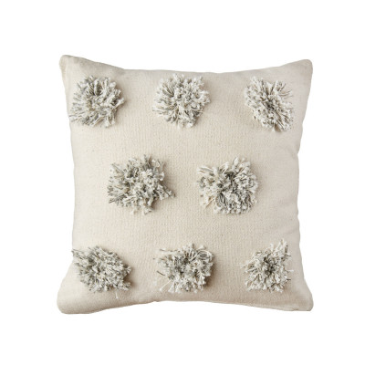 L'Oca Nera - Orizzonti - Cuscino in cotone quadrato con pon pon 45x45 - Colore: Bianco - SKU: 1C186