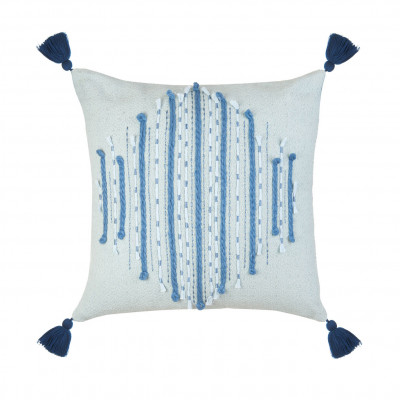 L'Oca Nera - Orizzonti - Cuscino in cotone quadrato con ricami e nappe a tema marino 45x45 - Colore: Blu - SKU: 1C229