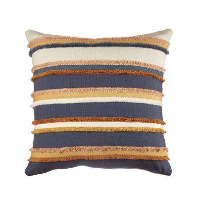 L'Oca Nera - Contemporaneo - Cuscino quadrato in cotone con frange e disegni astratti 45x45 - Colore: Blu - SKU: 1C159