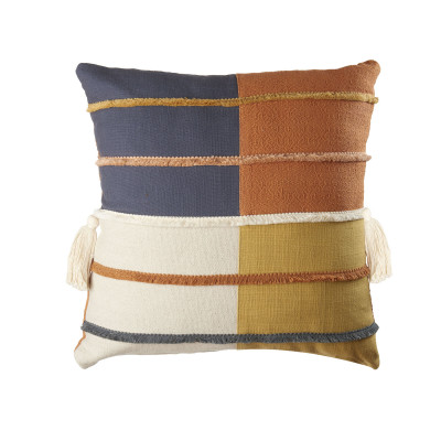 L'Oca Nera - Contemporaneo - Cuscino quadrato in cotone con frange e ricami astratti 45x45 - Colore: Multicolore - SKU: 1C151