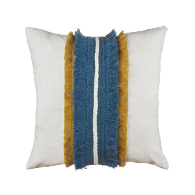 L'Oca Nera - Orizzonti - Cuscino quadrato in cotone con ricami e frange 45x45 - Colore: Bianco - SKU: 1C150