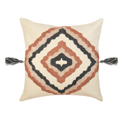 L'Oca Nera - Contemporaneo - Cuscino quadrato in cotone con ricami e nappe 45x45 - Colore: Bianco - SKU: 1C231