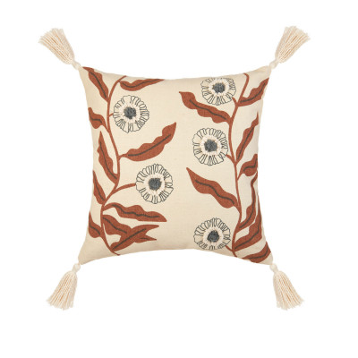 L'Oca Nera - Contemporaneo - Cuscino quadrato in cotone con ricami e nappe 45x45 - Colore: Marrone - SKU: 1C225