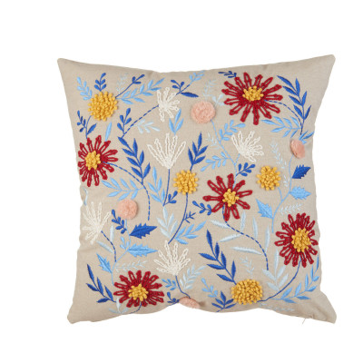 L'Oca Nera - Modern Country - Cuscino quadrato in cotone con ricami floreali 45x45 - SKU: 1C236
