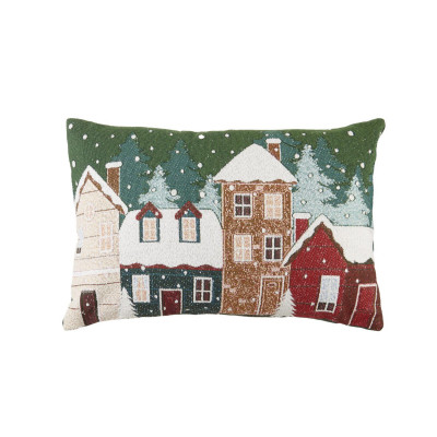  L'Oca Nera - Cuscino rettangolare in tessuto con villaggio natalizio - Colore: Multicolore - SKU: 8.1XM1081.10 