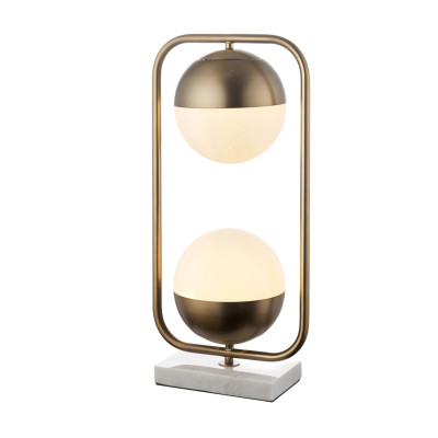  L'Oca Nera - Fashion - Lampada da tavolo base in marmo e in metallo e doppio diffusore in vetro - Colore: Oro - 2 Lampadine E27 60W - SKU: 1G144 