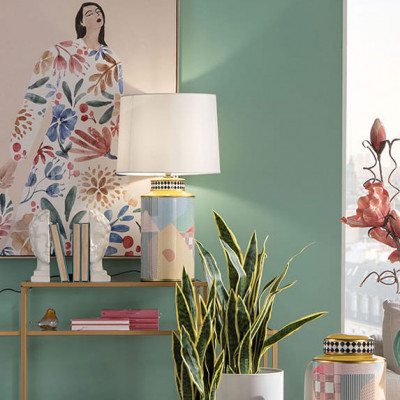  L'Oca Nera - Fashion - Lampada da tavolo in porcellana e diffusore in tessuto - Colore: Multicolore - 1 Lampadina E27 60W - SKU: 1G158 