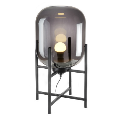  L'Oca Nera - Urban - Lampada da tavolo moderna con cupola in vetro fumé e base in metallo nero - Colore: Grigio Fumè - 1 Lampadina E27 60W - SKU: 1G133 