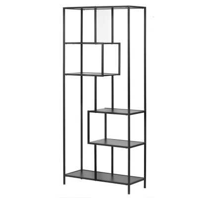  L'Oca Nera - Urban - Libreria moderna in metallo nero con ripiani asimmetrici e struttura geometrica - Colore: Nero - SKU: 1J162 