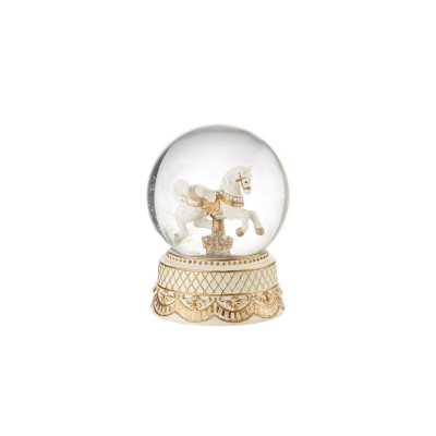  L'Oca Nera - Palla di neve con carillon con cavallo in resina a tema natalizio - Colore: Panna/Oro - SKU: 8.1XM1010.11 