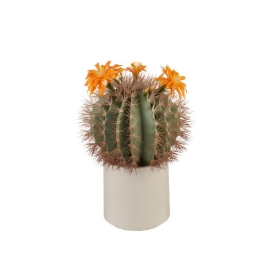 L'Oca Nera - Fashion - Pianta artificale con vaso grande cactus fiori arancioni - Colore: Bianco - SKU: 1N106