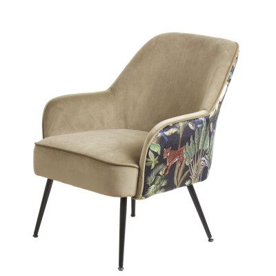 L'Oca Nera - Ethno Chic - Poltrona con bracciloli struttura in legno e metallo e rivestimento in tessuto - Colore: Tortora - SKU: 1A126