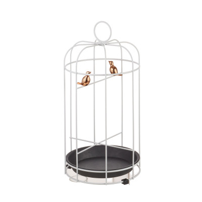 L'Oca Nera - Modern Country - Porta ombrelli in metallo a forma di gabbia con uccellini - Colore: Bianco - SKU: 1J193