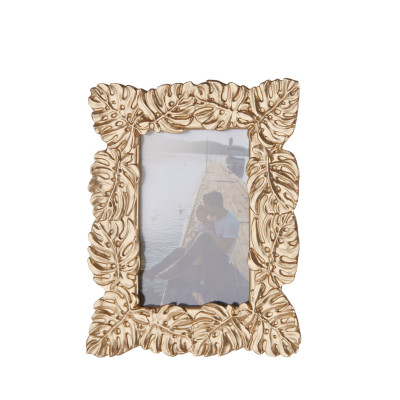 L'Oca Nera - Ethno Chic - Portafoto rettangolare piccolo in resina con foglie - Colore: Oro - Foto 10x15 - SKU: 1F197