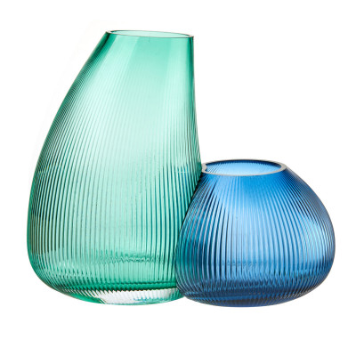L'Oca Nera - Fashion - Set 2 pezzi vasi invetro colorato dal design moderno - Colore: Verde/Blu - SKU: 1M275