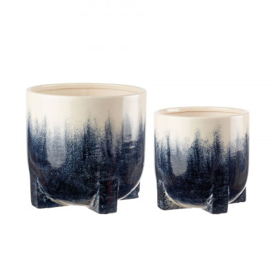 L'Oca Nera - Orizzonti - Set 2 pz cache-pot in ceramica dipinta a mano - Colore: Bianco/Blu - SKU: 1S128