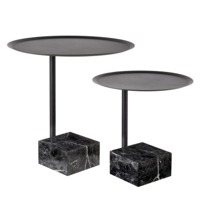 L'Oca Nera - Urban - Set 2 tavolini moderni con base in marmo nero - Colore: Grigio Scuro - SKU: 1J190