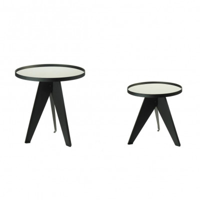 L'Oca Nera - Urban - Set 2 tavolini moderni da salotto in metallo nero con piano rotondo in vetro - Colore: Nero - SKU: 1J165