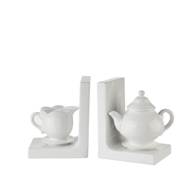 L'Oca Nera - Modern Country - Set fermalibri in ceramica bianco - Teiera e lattiera decorativa - Colore: Bianco - SKU: 1L142