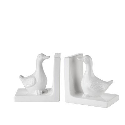 L'Oca Nera - Modern Country - Set fermalibri in ceramica con anatre - Colore: Bianco - SKU: 1L141
