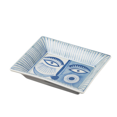  L'Oca Nera - Orizzonti - Svuotatasche decorativo in ceramica con volto astratto - Colore: Azzurro - SKU: 1M217 