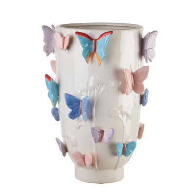 L'Oca Nera - Modern Country - Vaso alto in ceramica con farfalle dal design moderno - Colore: Multicolore - SKU: 1M342