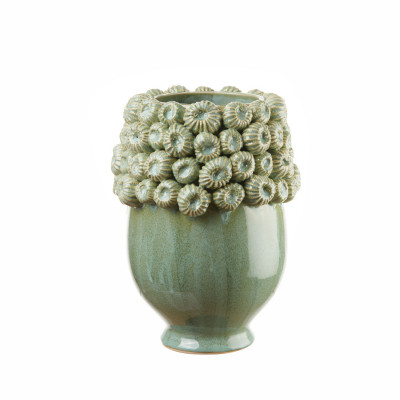L'Oca Nera - Modern Country - Vaso alto in ceramica dal design moderno con decori fatti a mano - Colore: Verde Acqua - SKU: 1M306