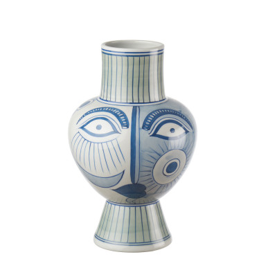 L'Oca Nera - Orizzonti - Vaso basso in ceramica decorato a mano - Colore: Azzurro - SKU: 1M218