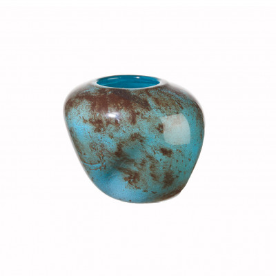 L'Oca Nera - Orizzonti - Vaso basso in vetro dal design moderno decorato a mano - Colore: Blu - SKU: 1M323