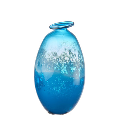 L'Oca Nera - Orizzonti - Vaso basso in vetro svasato e decorato a mano - Colore: Blu - SKU: 1M220