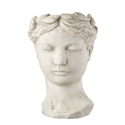 L'Oca Nera - Modern Country - Vaso in cemento con scultura testa di donna - Colore: Bianco - SKU: 1M210