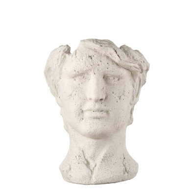 L'Oca Nera - Modern Country - Vaso in cemento con scultura testa di uomo - Colore: Bianco - SKU: 1M209