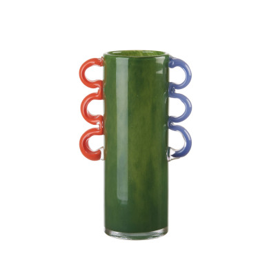 L'Oca Nera - Ethno Chic - Vaso in vetro alto con manici dal design moderno - Colore: Verde - SKU: 1M319
